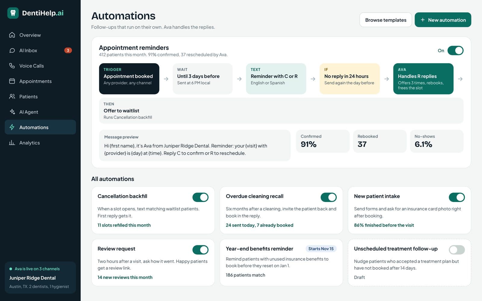 DentiHelp.ai, Automated reminders, recalls and follow ups