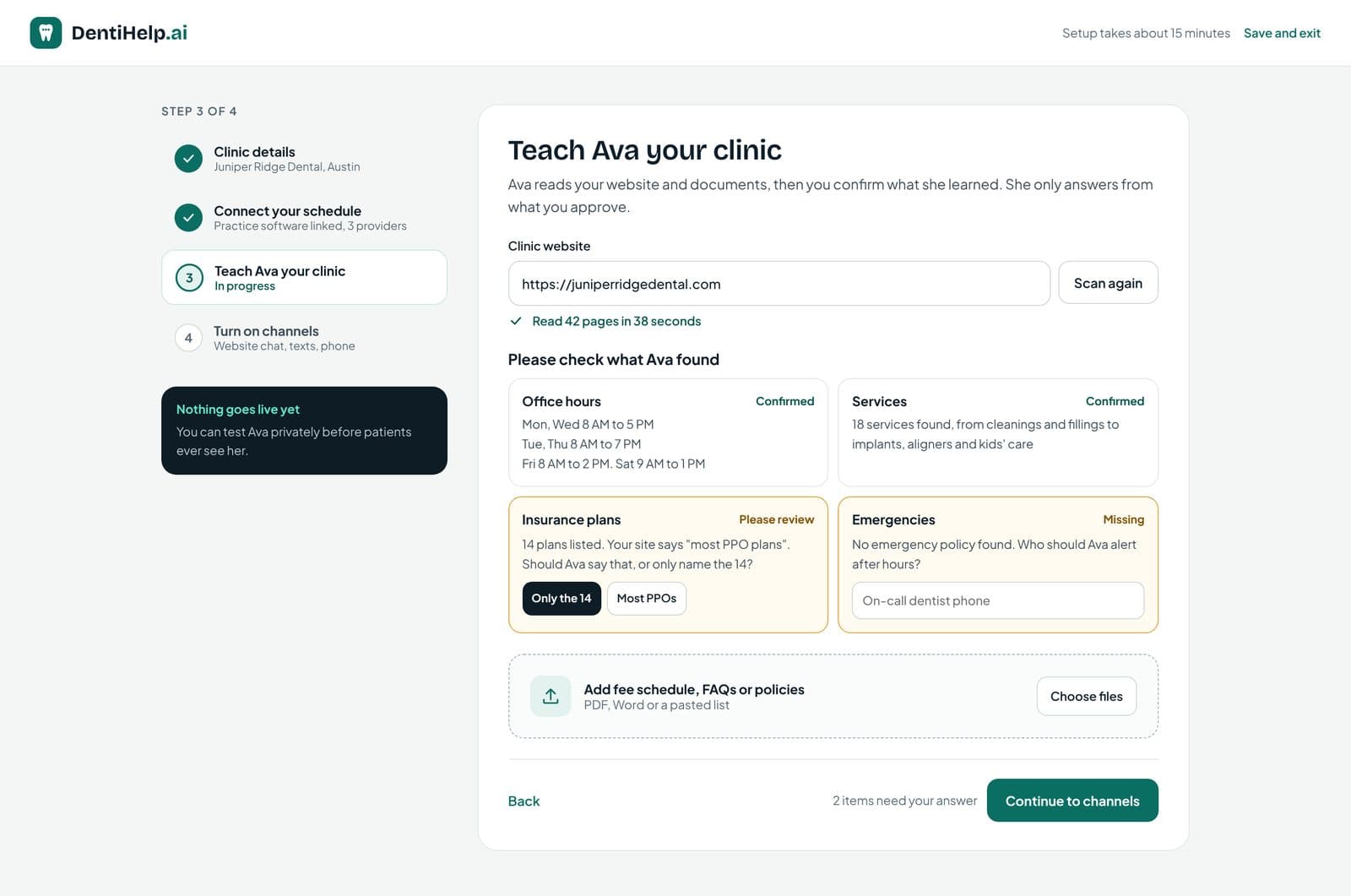DentiHelp.ai, Four step setup for a new dental clinic