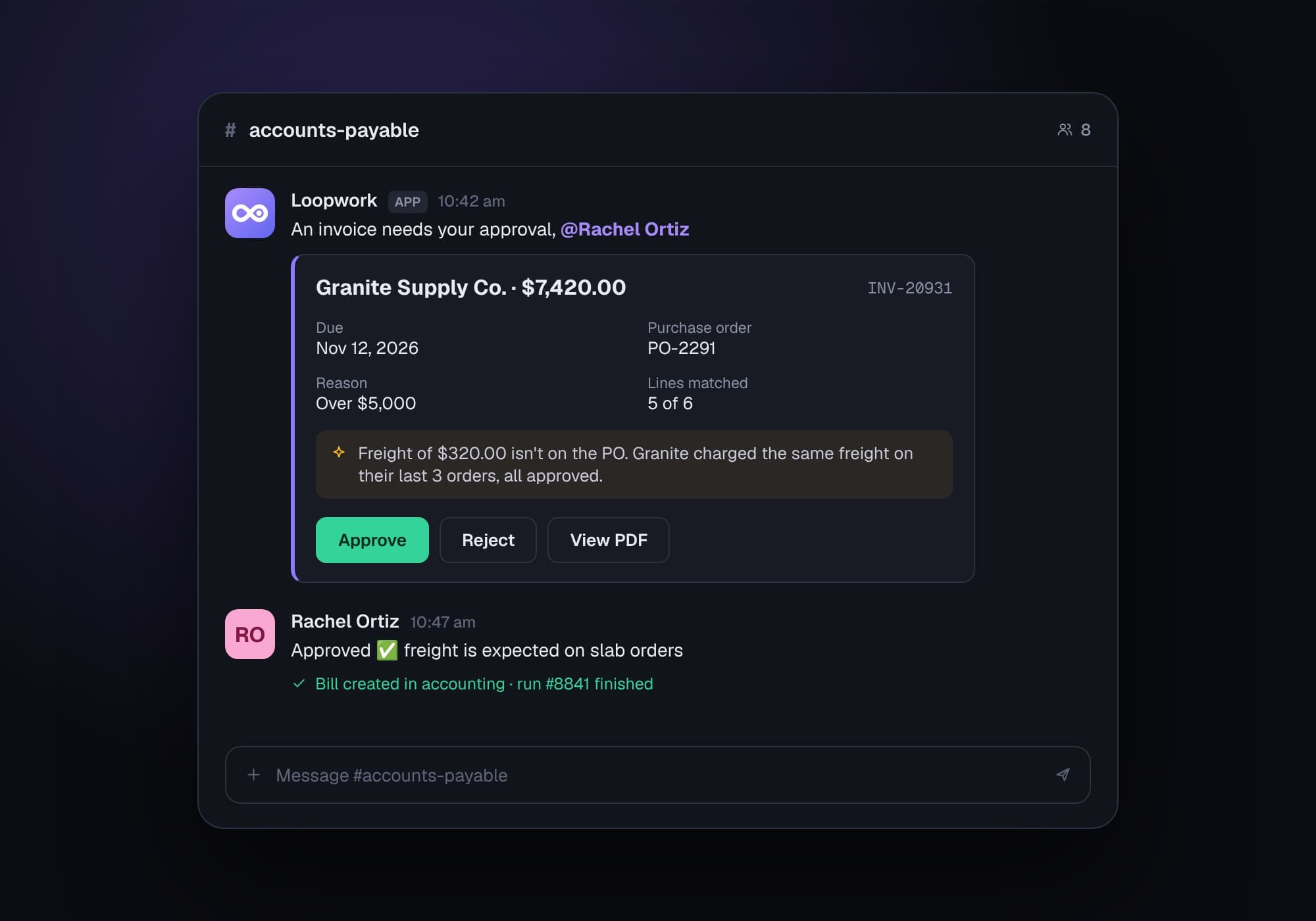 Loopwork, Approval in team chat